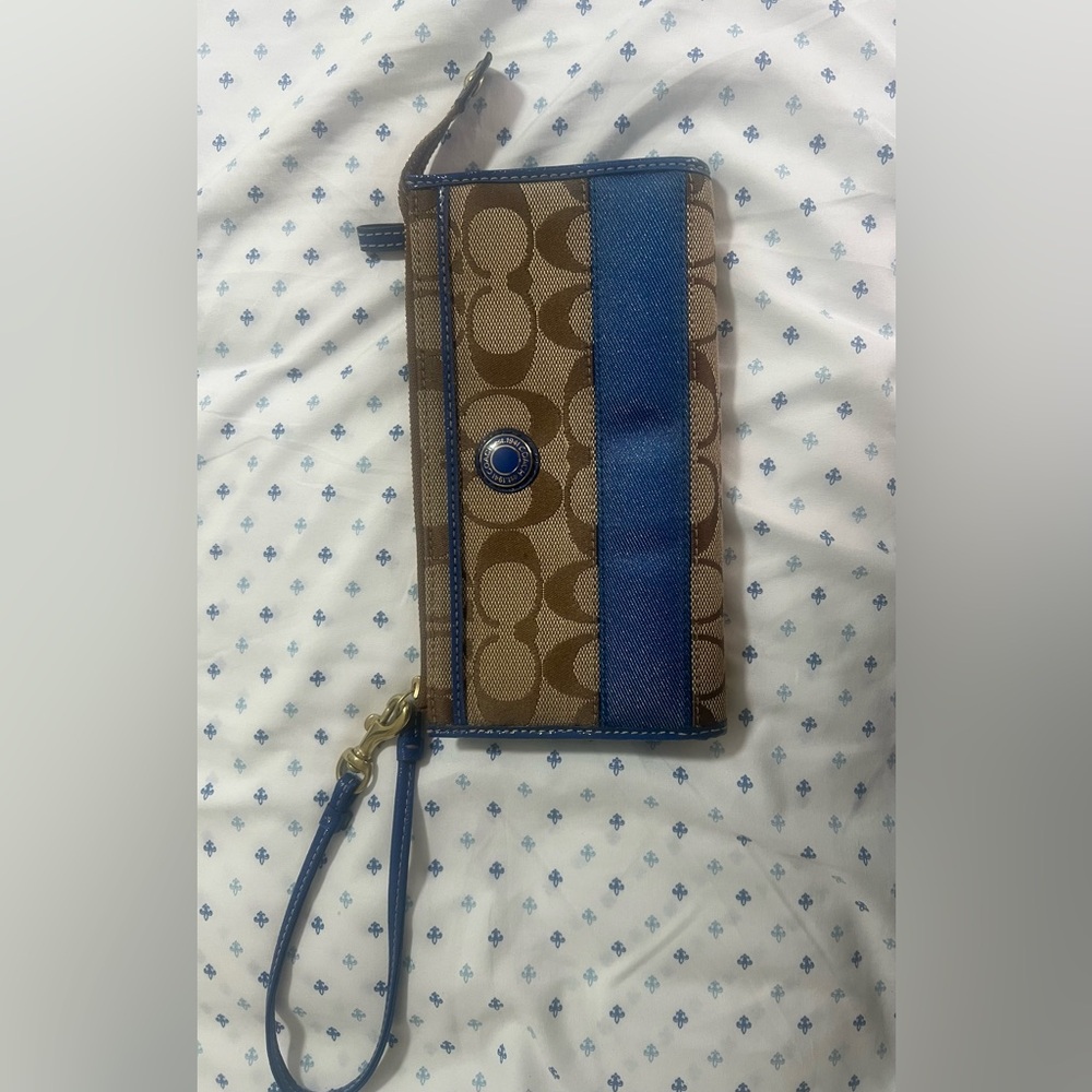 Coach Signature Brown and Blue Wristlet